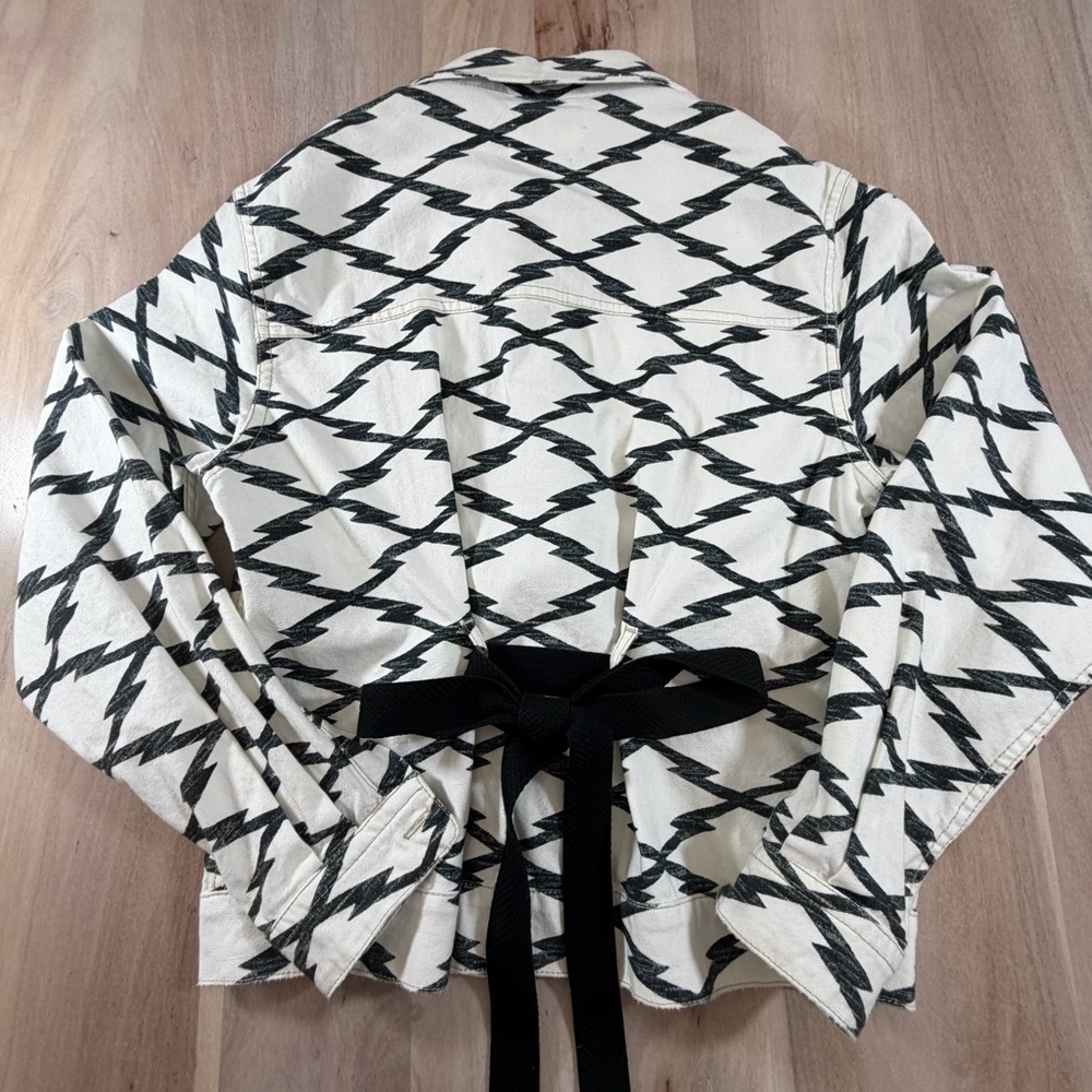 Isabel Marant Etoile White Black Aztec Jean Jacket Tie Waist Women’s Size 40 LRG